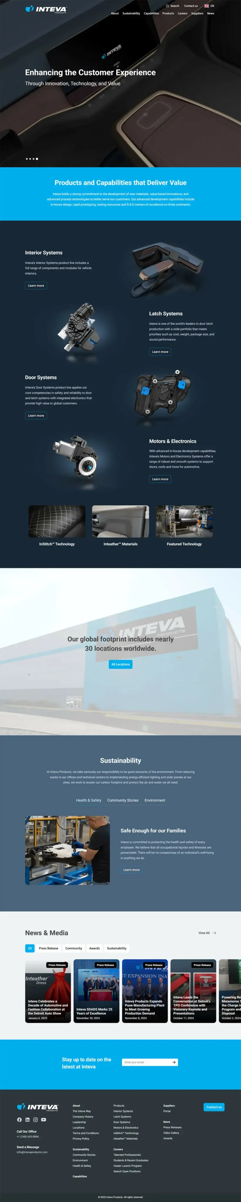 Inteva homepage after redesign