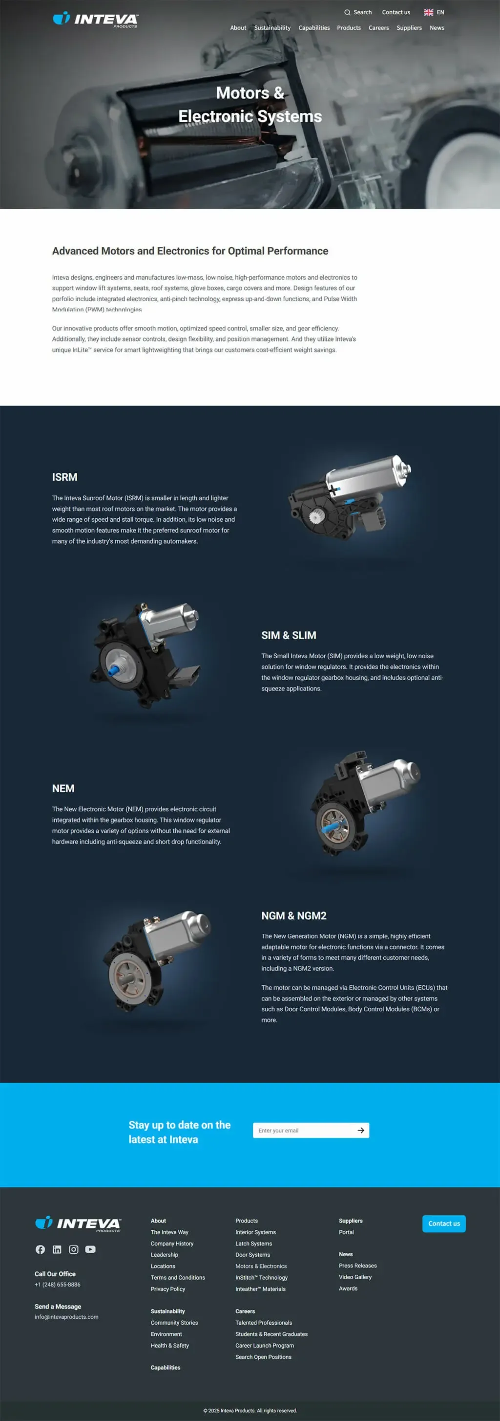 Inteva motors page after redesign