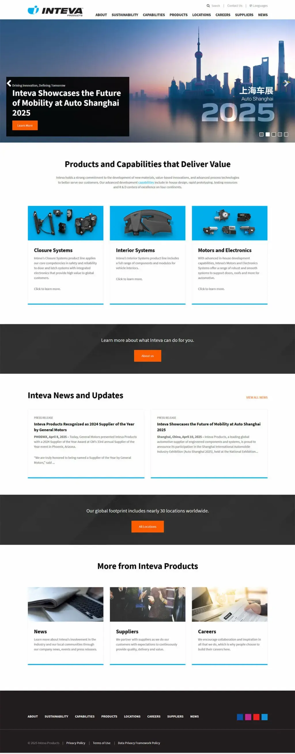 Inteva homepage before redesign