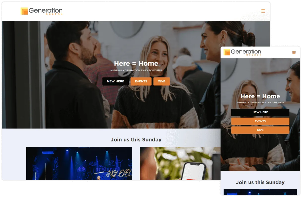 Generation Church website on desktop and mobile