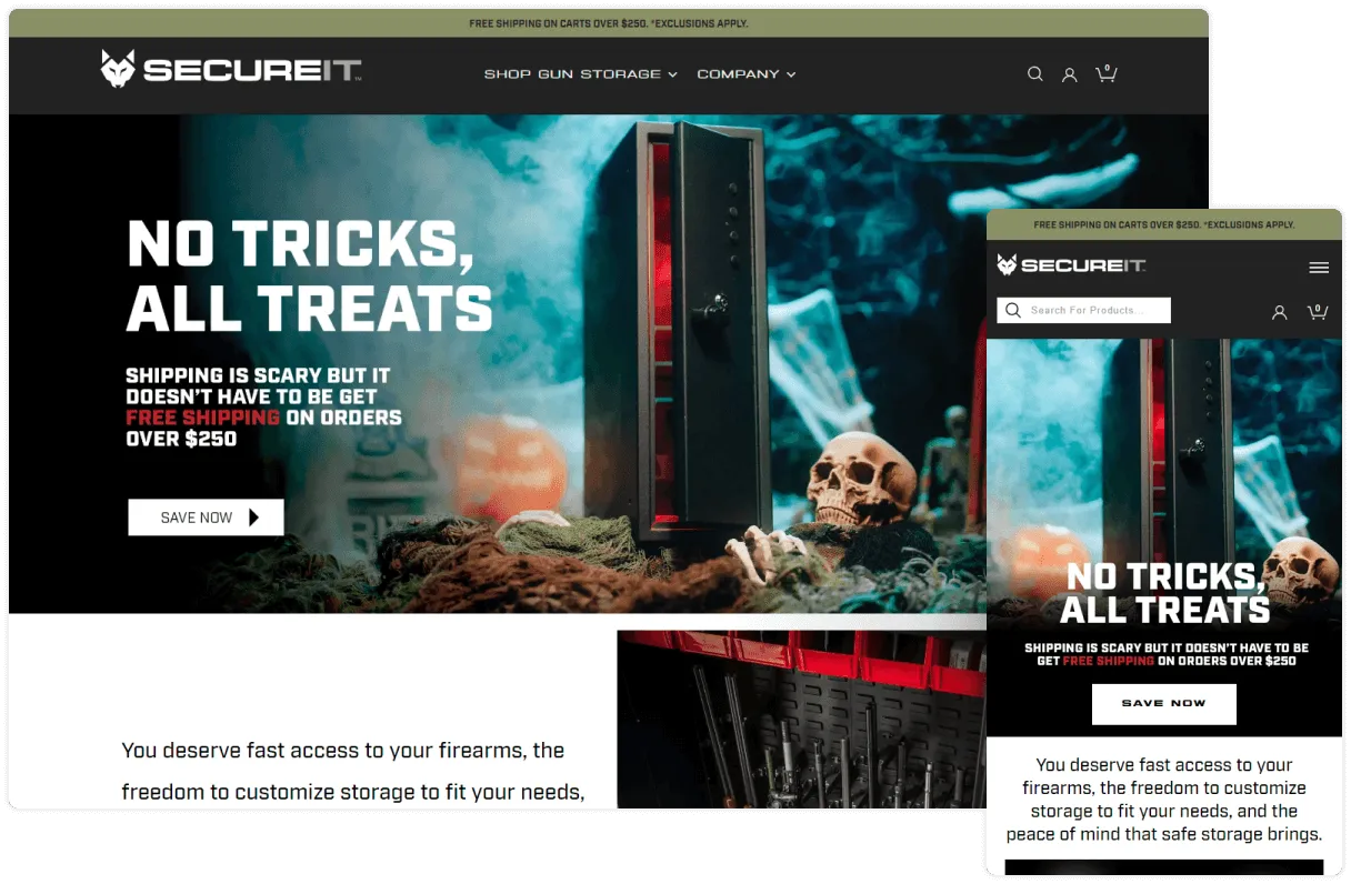 SecureIt Gun Storage website on desktop and mobile