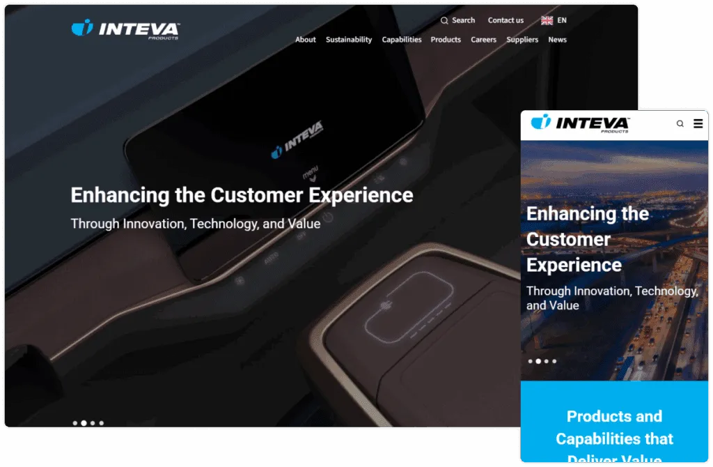 Inteva Products website on desktop and mobile