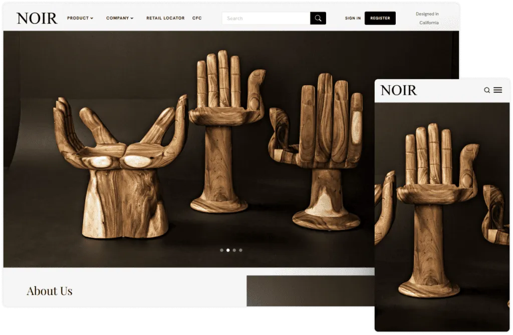 Noir Furniture website on desktop and mobile