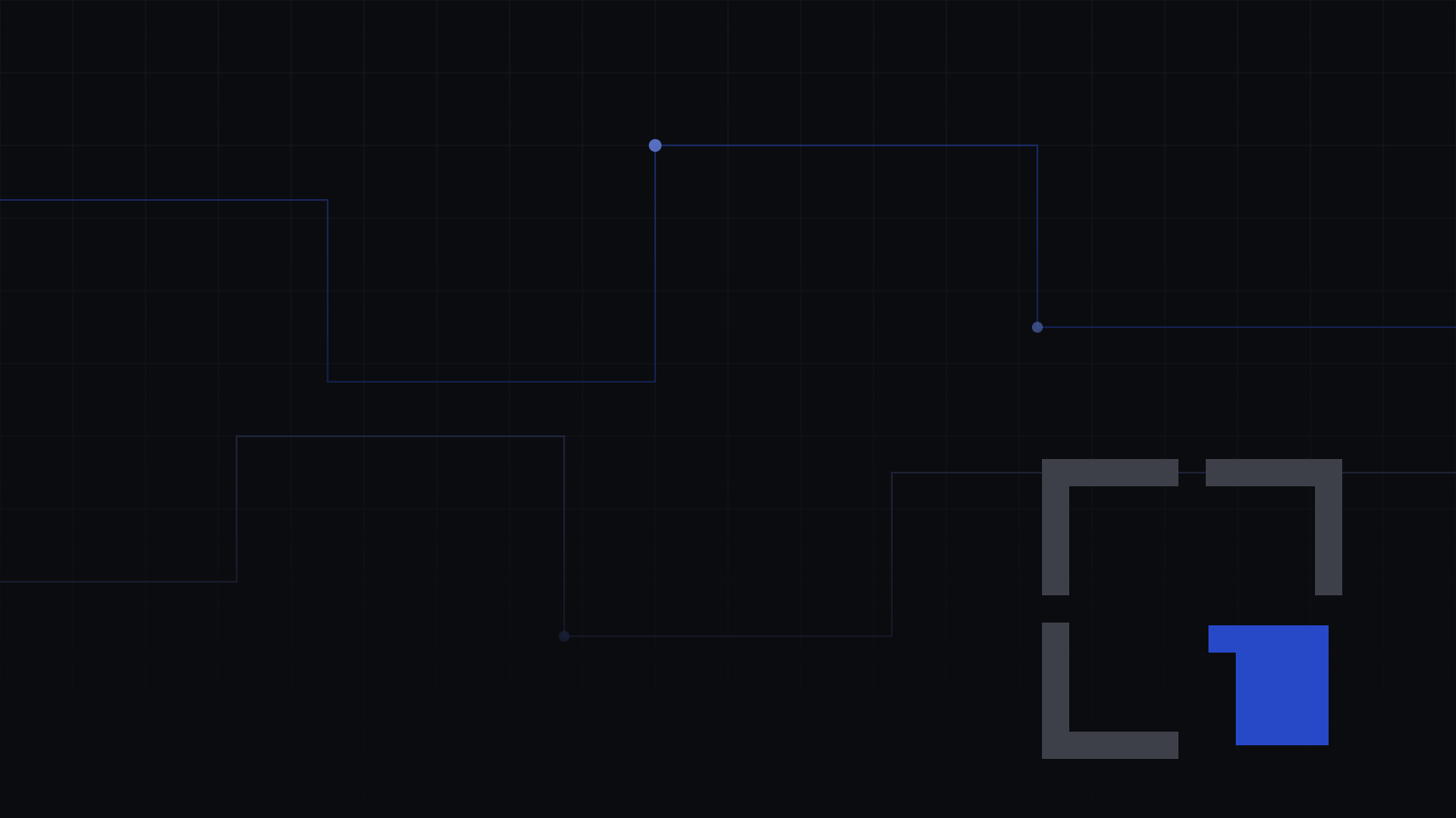 A dark grid with a bright blue data stream tracing a path across it, ending in the Bright Group bracket mark.