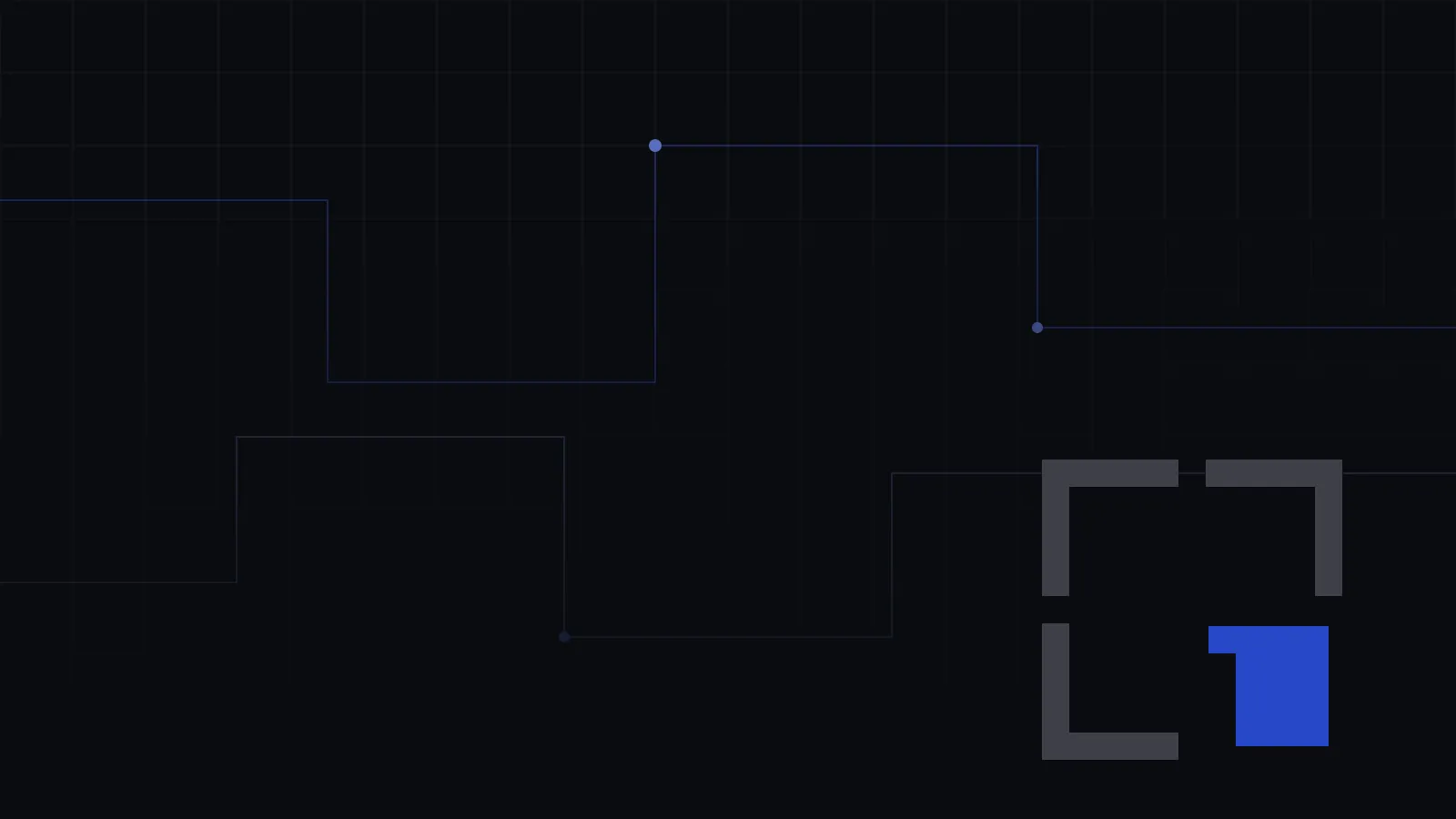 A dark grid with a bright blue data stream tracing a path across it, ending in the Bright Group bracket mark.