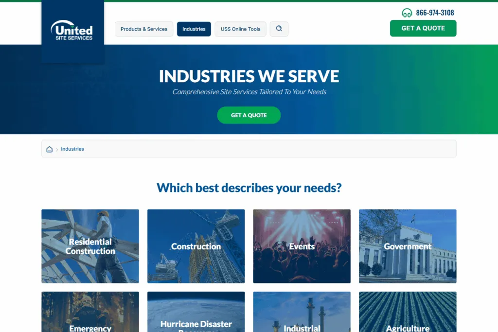 United Site Services industries page