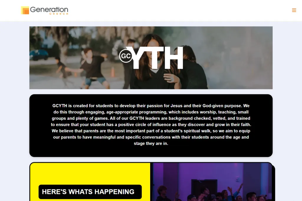 Generation Church youth ministry page