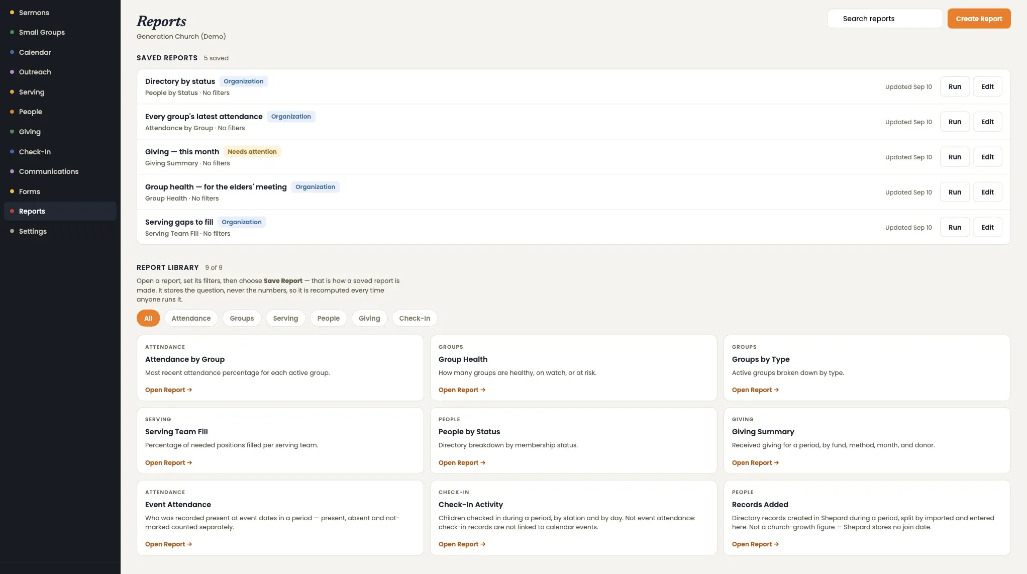 Shepard reports with saved reports and the report library