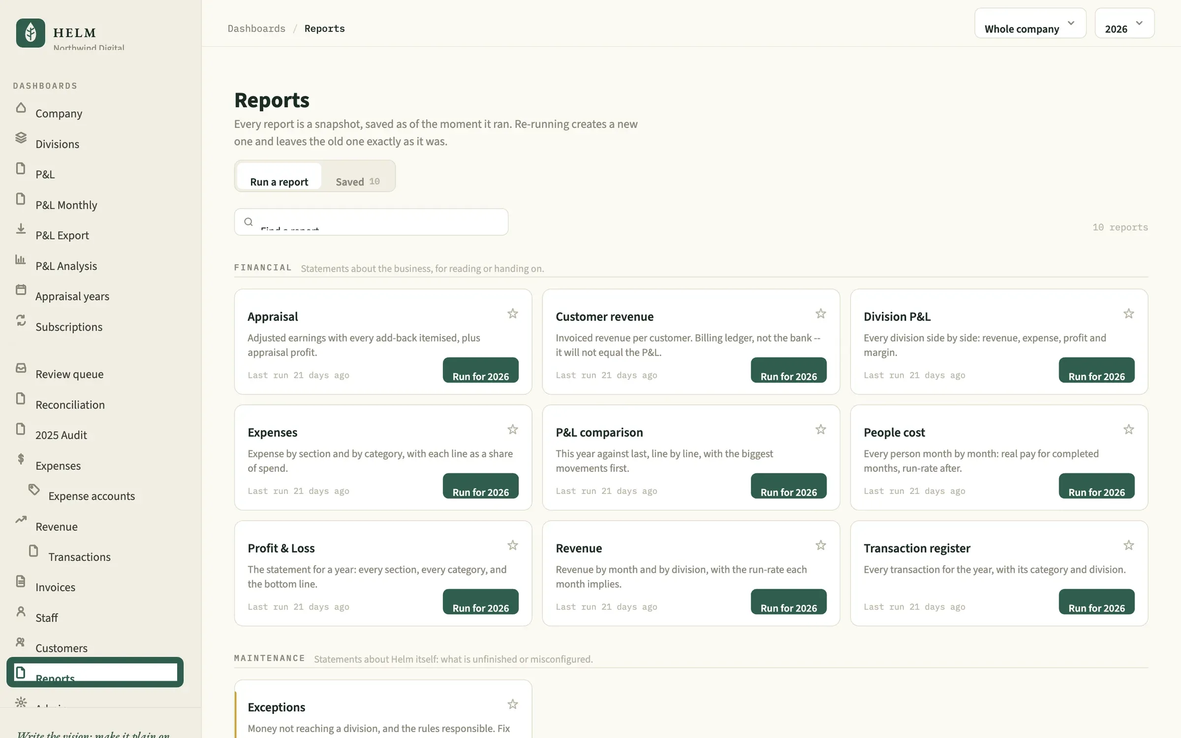 Helm reports library